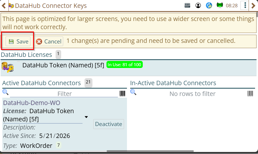 Shows active DataHub connectors